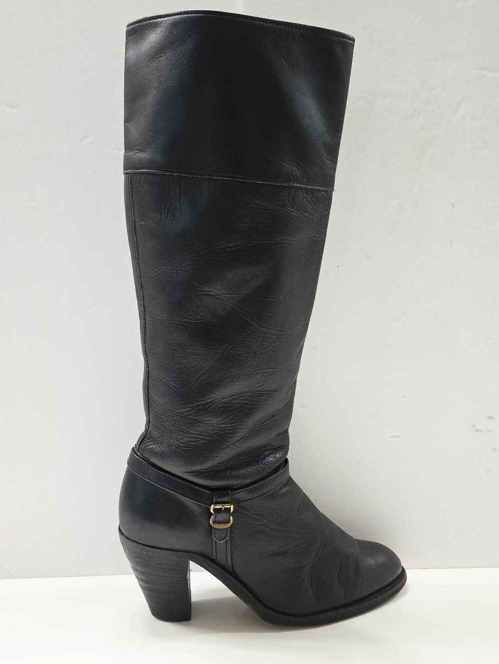 Frye 7916 Black Leather Boot Heel Ankle Strap Buckle Riding Western 7.5 B Used